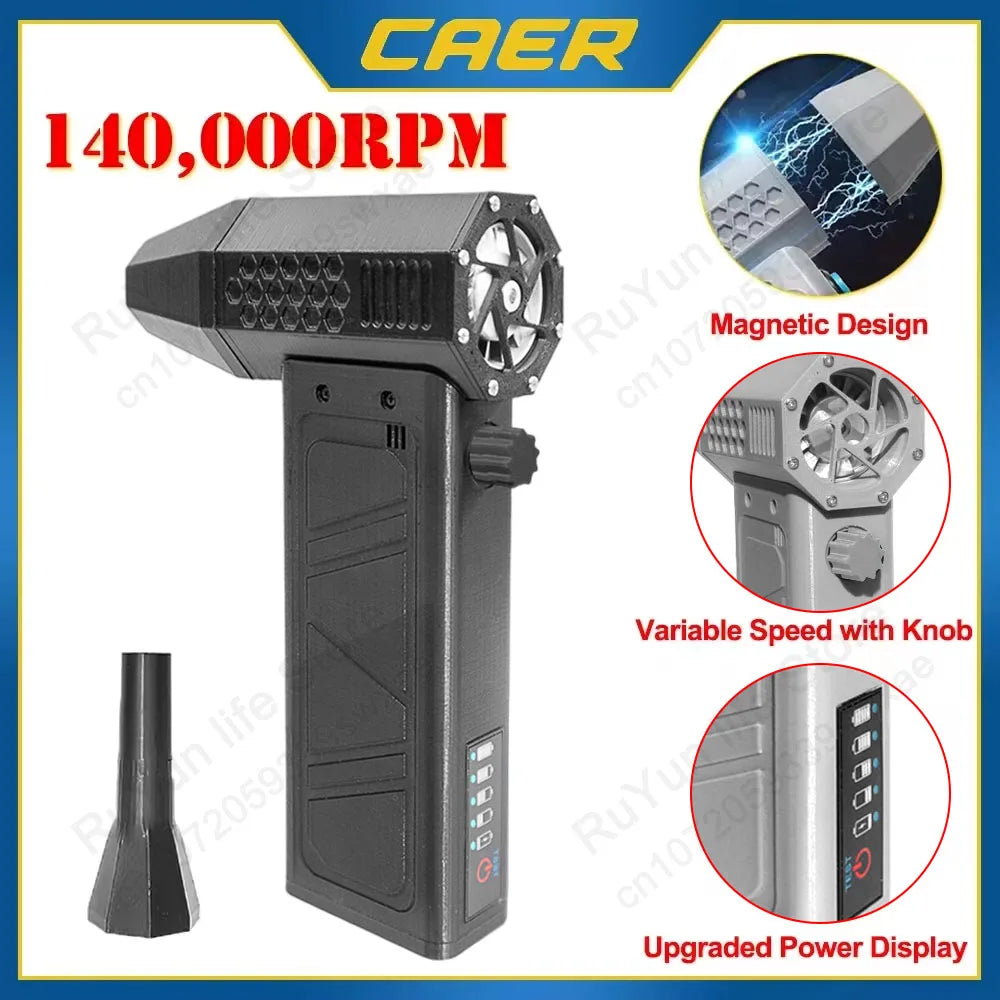 Caer 140,000RPM Air Blower Turbo Jet Fan Electric Power Display Handheld Mini Dust Cleaner High Speed Duster Gun Cleaning Tool