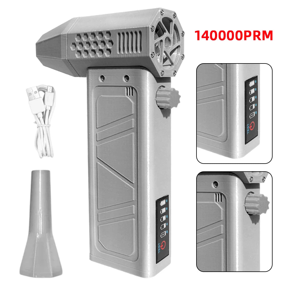 ISGTDRM Violent Hair Dryer Turbo Fan 140000 RPM High-Speed Turbo Brushless Handheld Ducted Air Outlet USB Charging