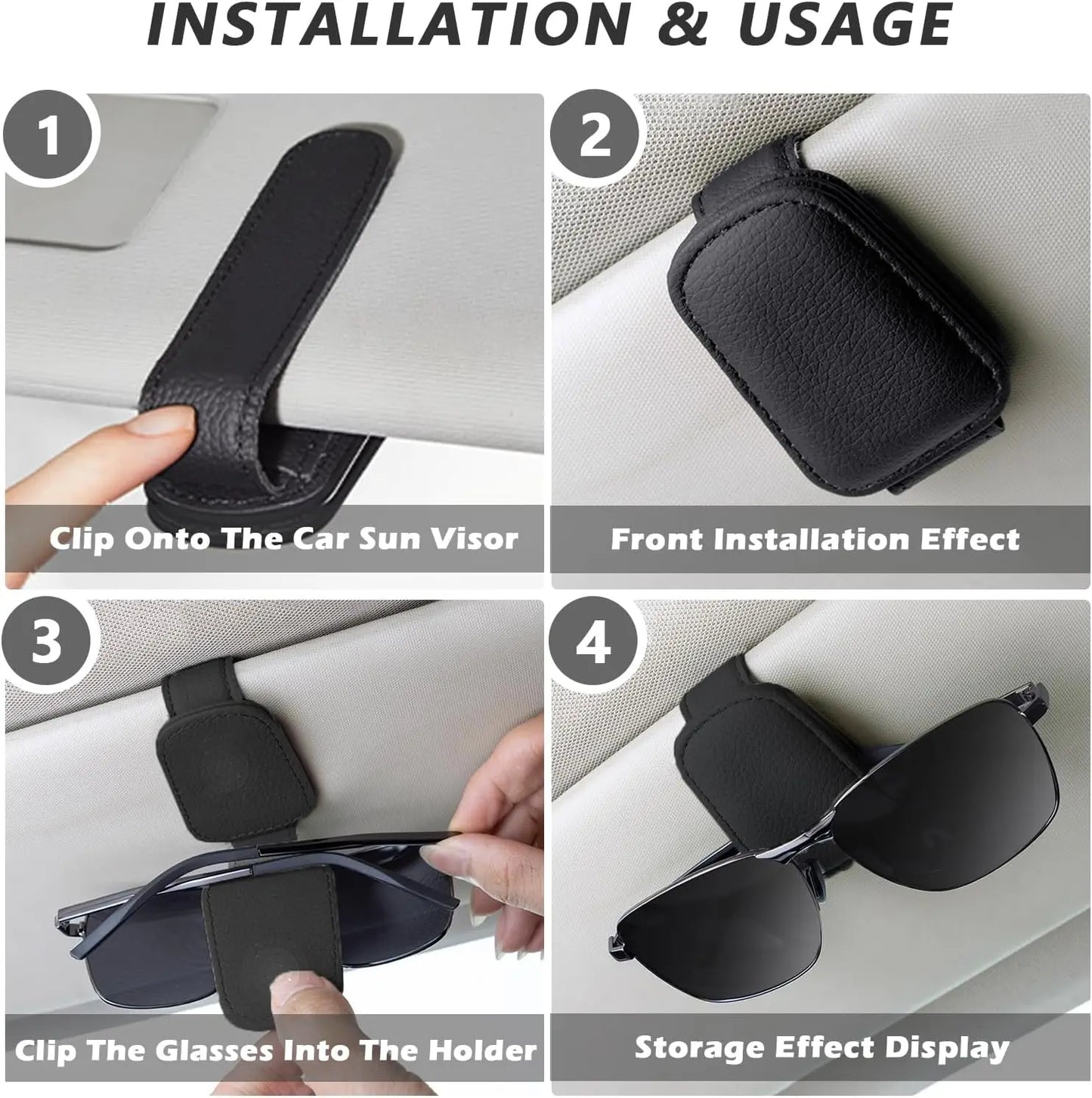 2Pack Sunglasses Holder Is Suitable for Car Sun shades Magnetic Leather Sunglasses Clip and Ticket Clip Car Sunshade Accessories