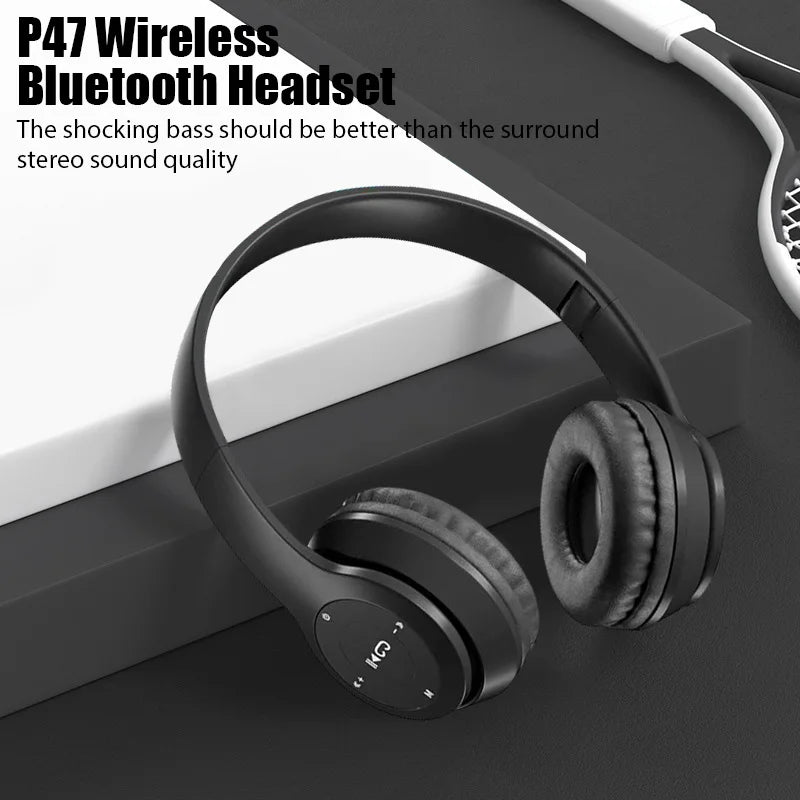 Foldable P47 Wireless Bluetooth 50 Headphones HIFI Stereo Bass Earphones for Music Gaming Kids Girls Smartphone Audio Device