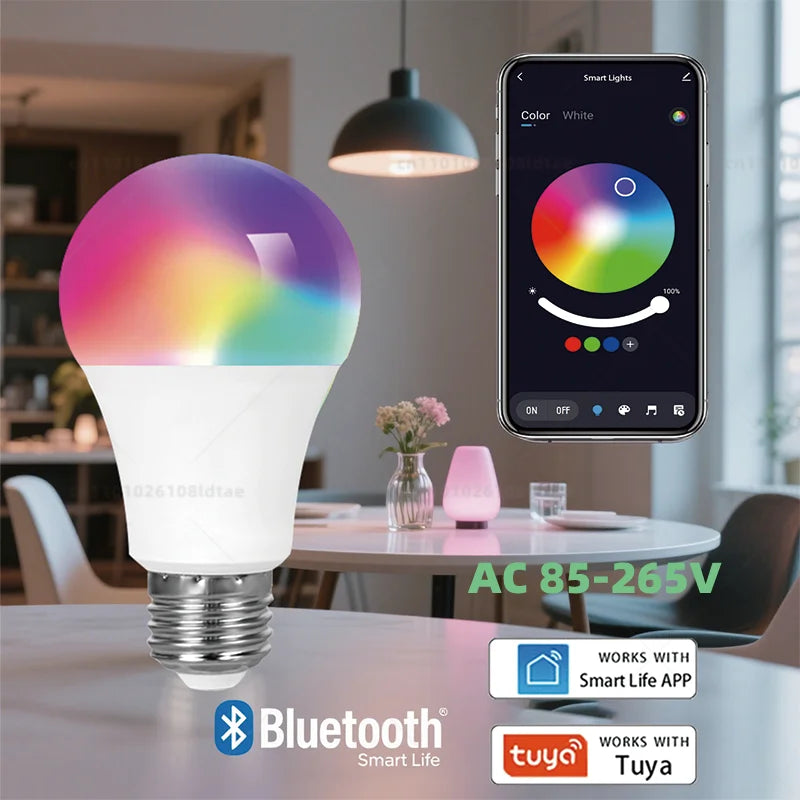 Tuya Bluetooth APP controls LED Smart Light RGBCW Dimmable Bulb 15W Household Bedroom Christmas Party Decoration Group Control