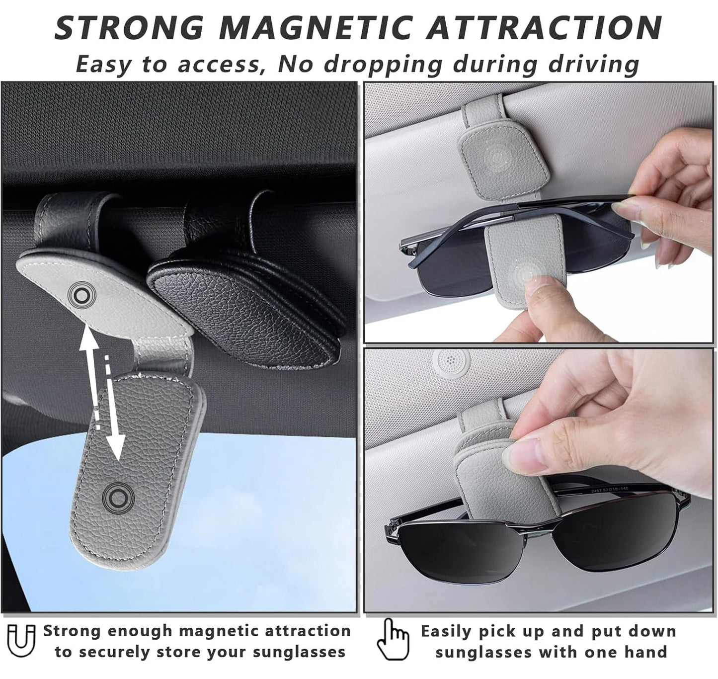 2Pack Sunglasses Holder Is Suitable for Car Sun shades Magnetic Leather Sunglasses Clip and Ticket Clip Car Sunshade Accessories